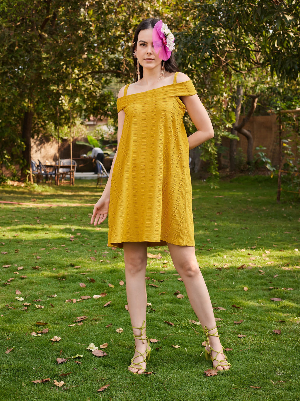 Yellow Tie-up Flared Dress