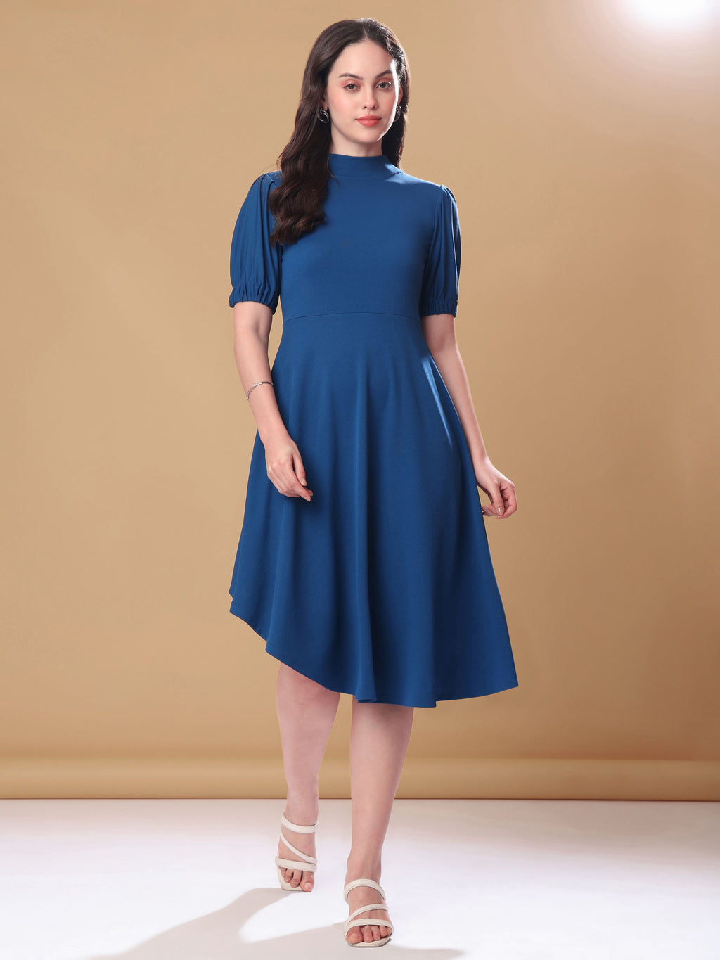 Women's Knee Length Flared Teal Dress