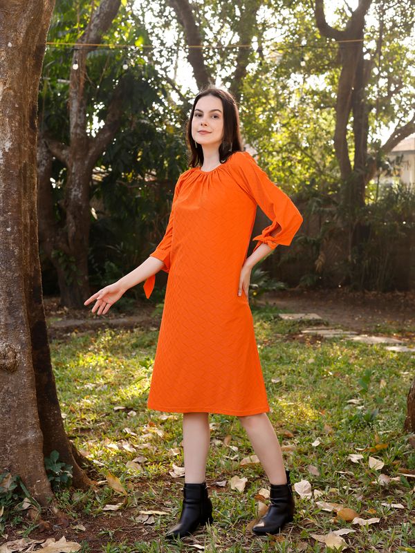 Orange A-Line Knee Length Dress