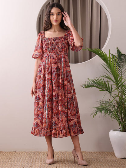 Obshivka  Printed Fit and Flare Dress