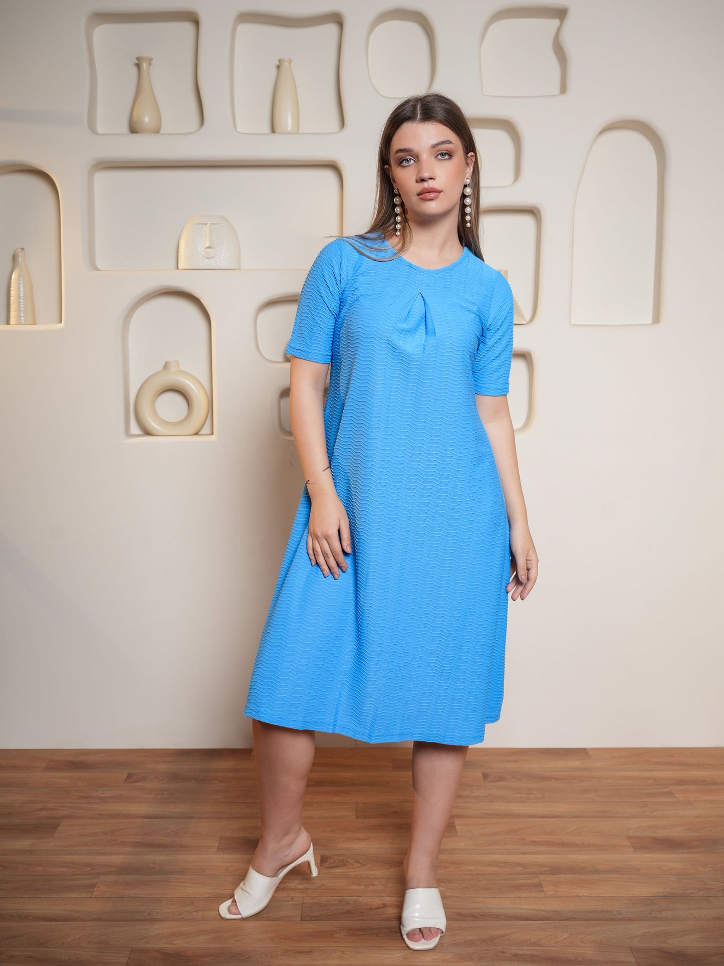 Women Textured A Line Midi Length Dress