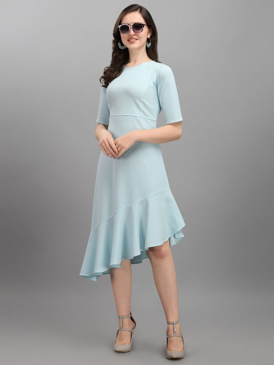 Women Sky Blue Fit and Flare dress