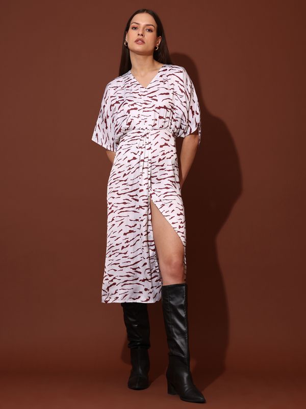 Women White Party Abstract Print Dress