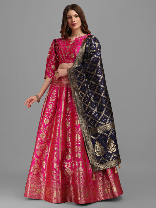 Floral Woven Kalidar Pink Lehenga Choli