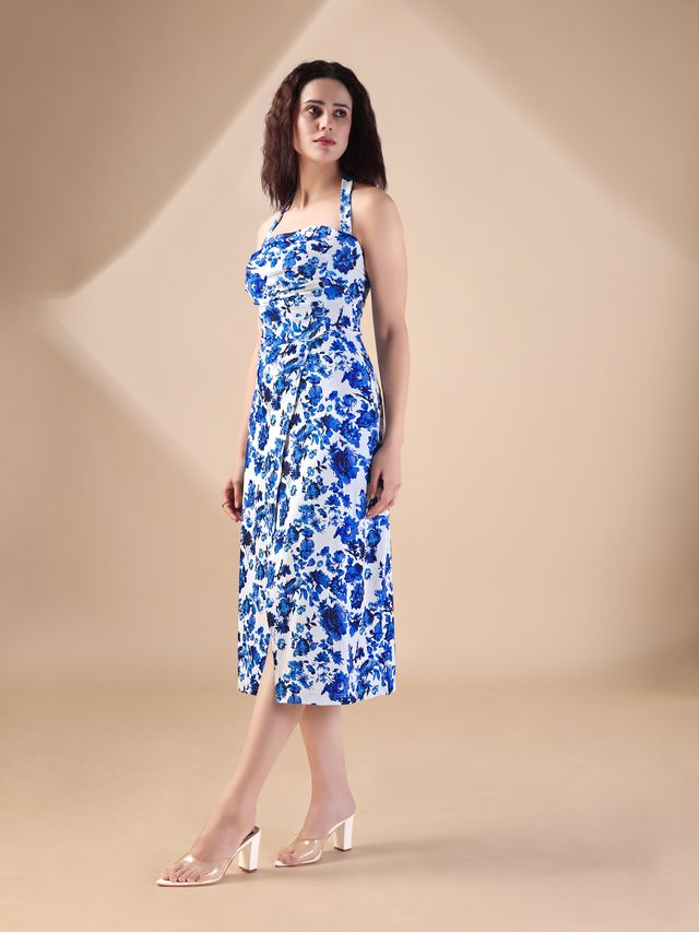 Midi Length Sleeveless Floral Print Dress