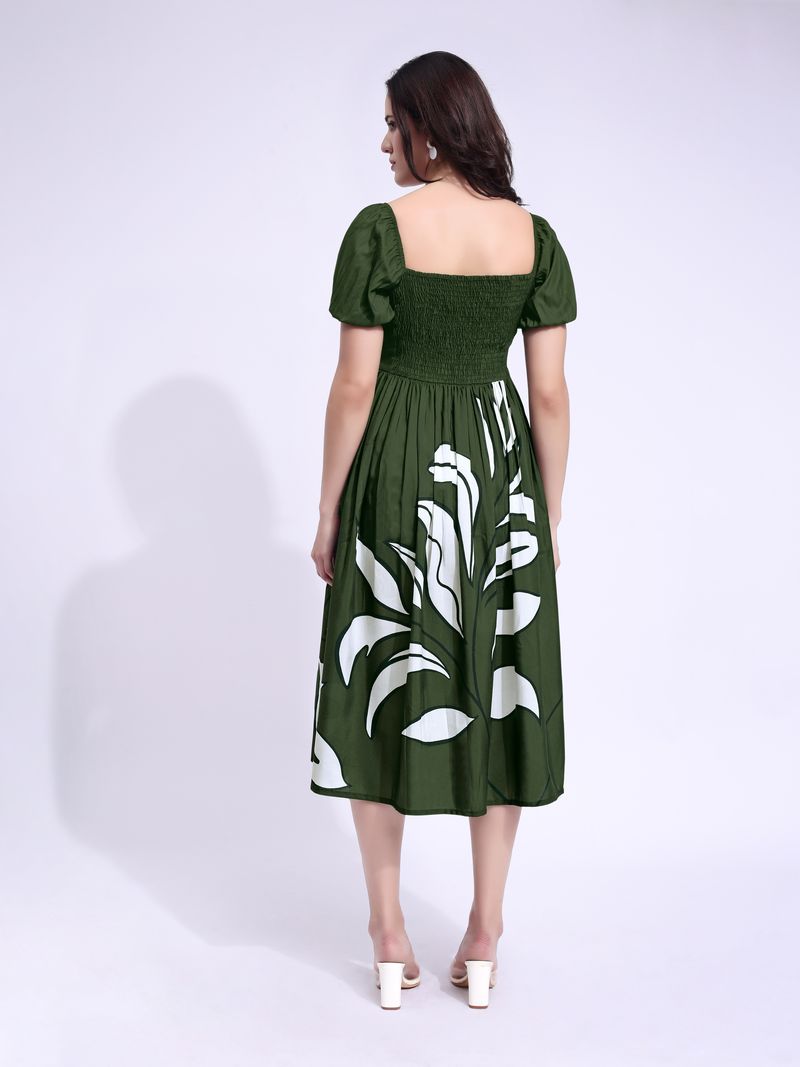 Women's Green Midi Short Sleeve Dress