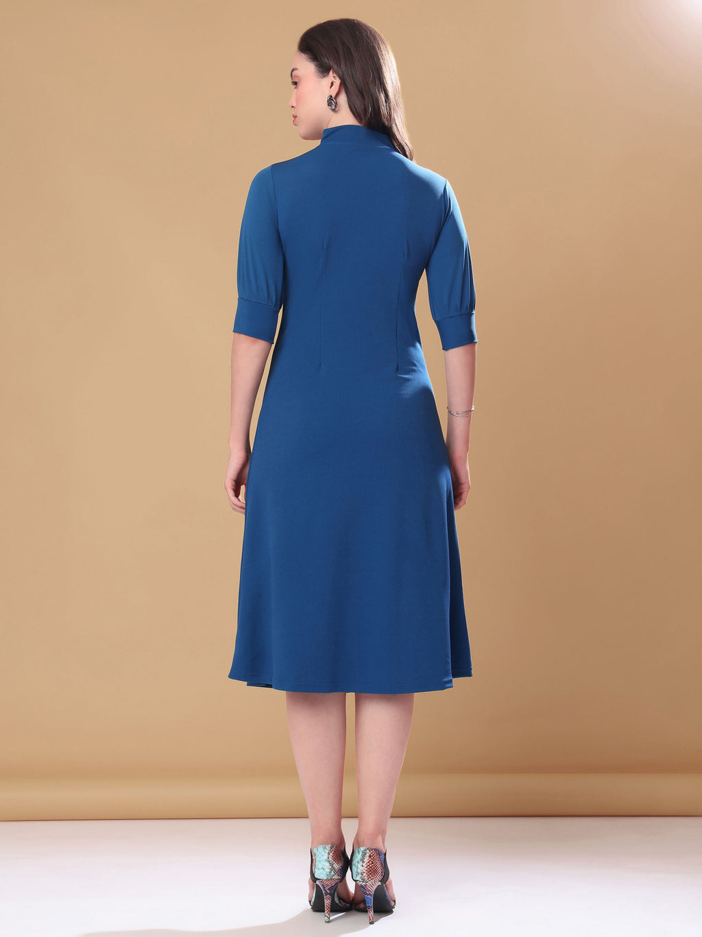 Women's A-Line Elbow Sleeve Teal Dress