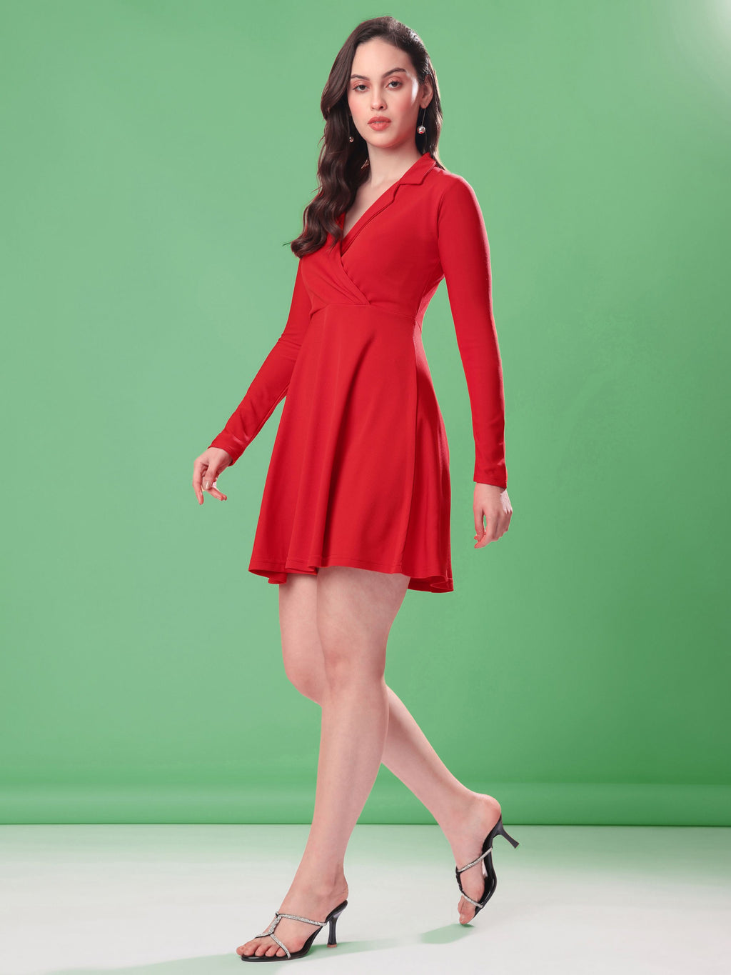 Women's Full Sleeve Fit & Flared Red Dress