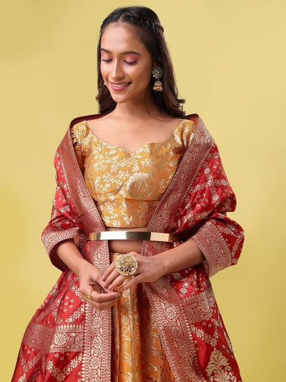 Women Yellow Jacquard Lehenga