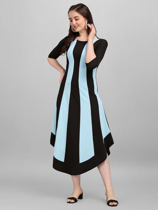 Women Sky Blue & Black Fit & Flare dress