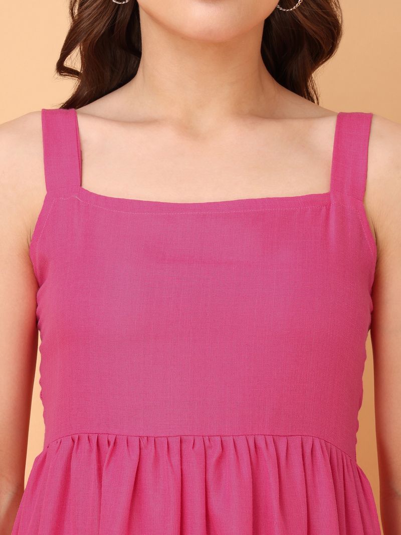 Women's Pink Solid Fit & Flare Midi Dress