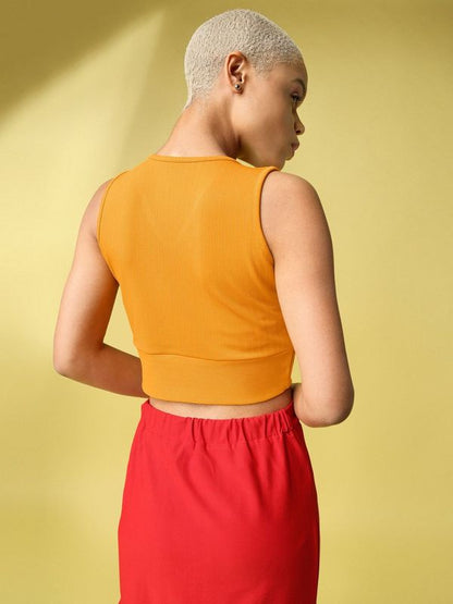 Yellow V Neck Waistband Top