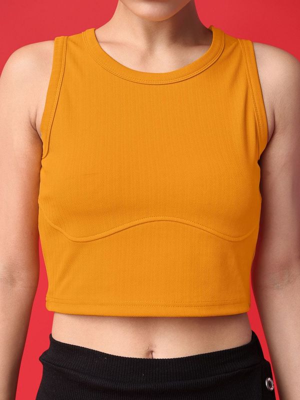 Women Yellow Round Neck Tank Top