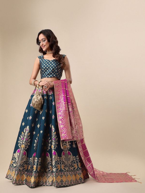 Enhanced Fish Motifs Rama Lehenga Choli