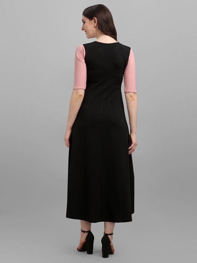 Women Peach & Black Fit & Flare dress