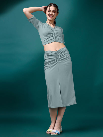 Women Smoke V-Neck Top & Skirt Co-ords