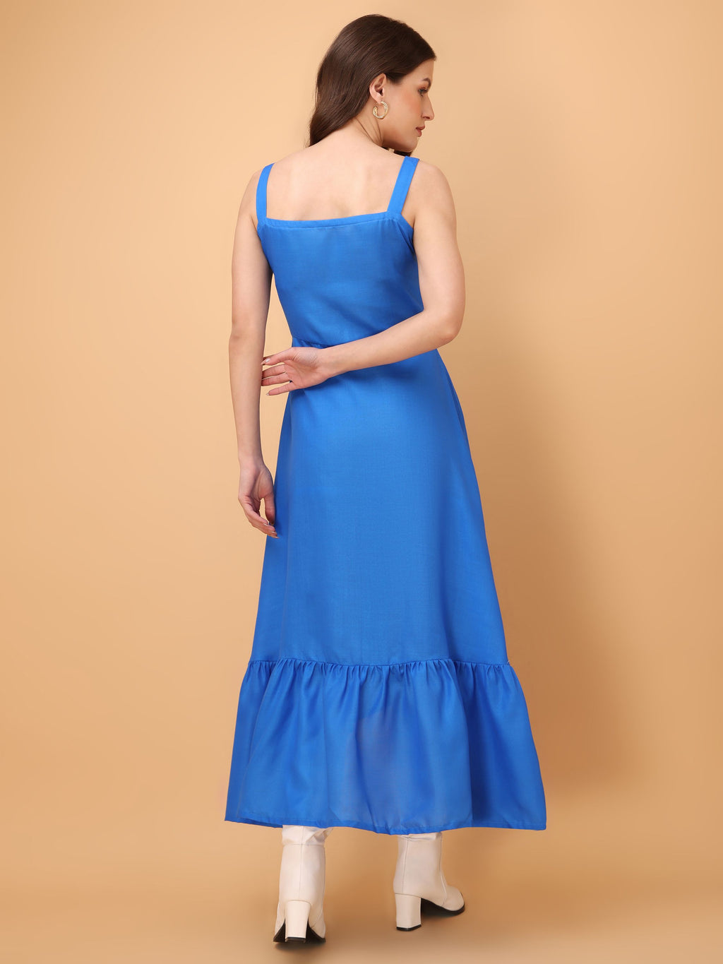 Women Ruffle/Fit & Flare Midi Blue Dress