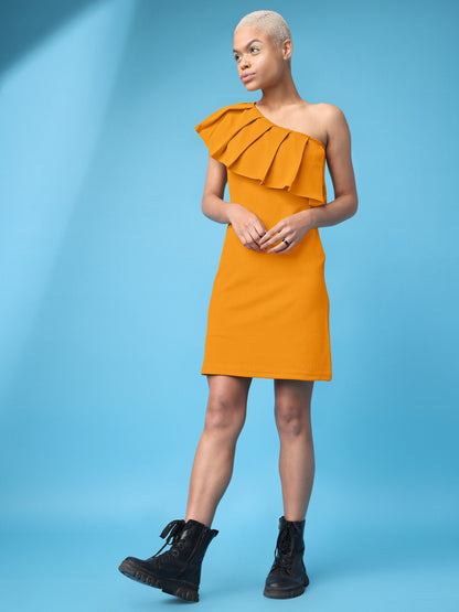 Ruffle One Shoulder Honey Dress