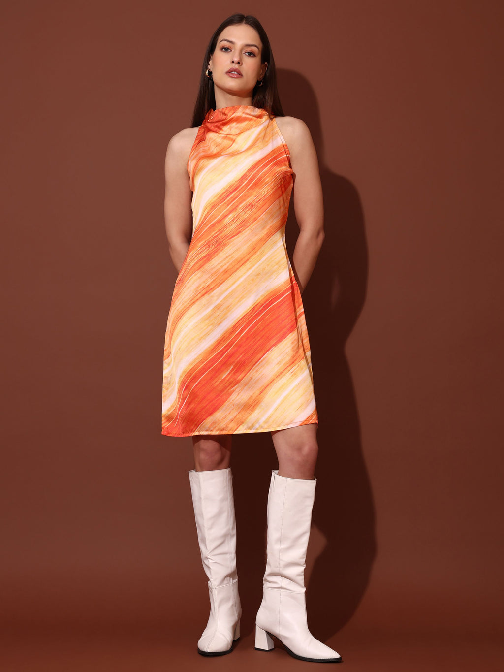Women Orange Party A-line satin Dress