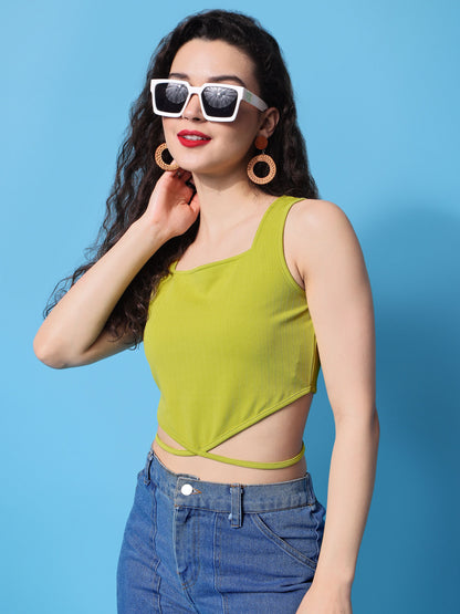 Women Green Waist Tie-Up Top