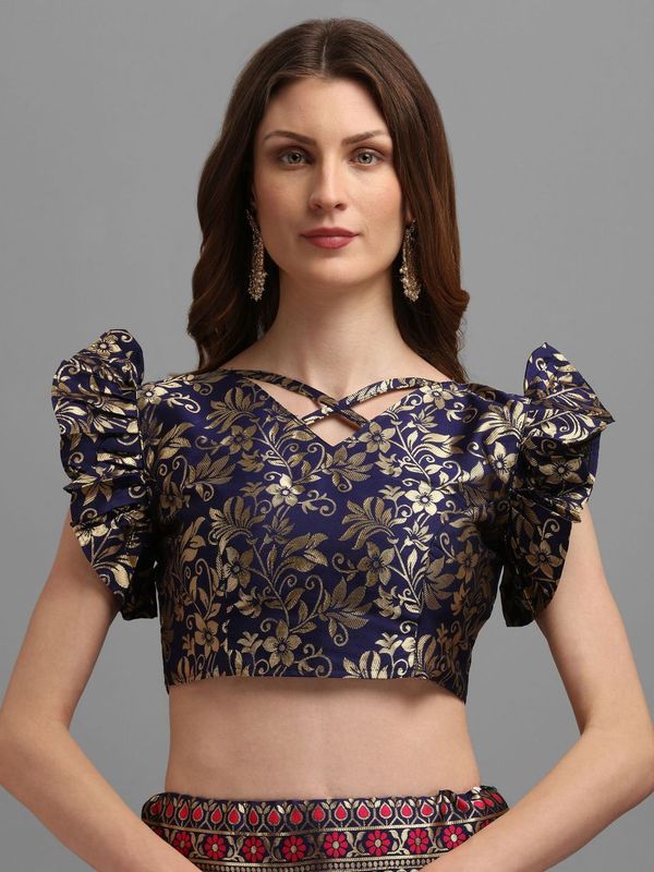 Women Blue Self Design Lehenga