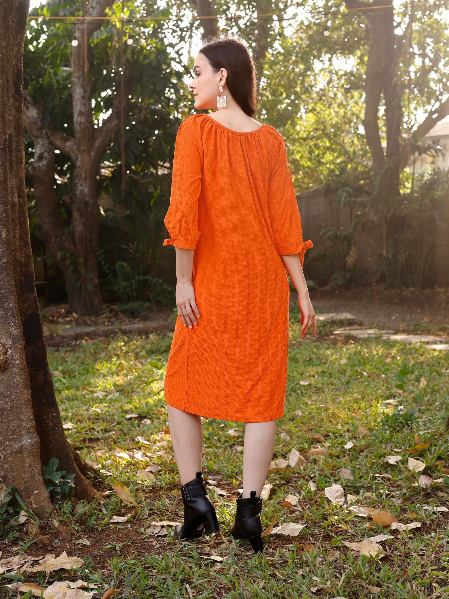 Orange A-Line Knee Length Dress