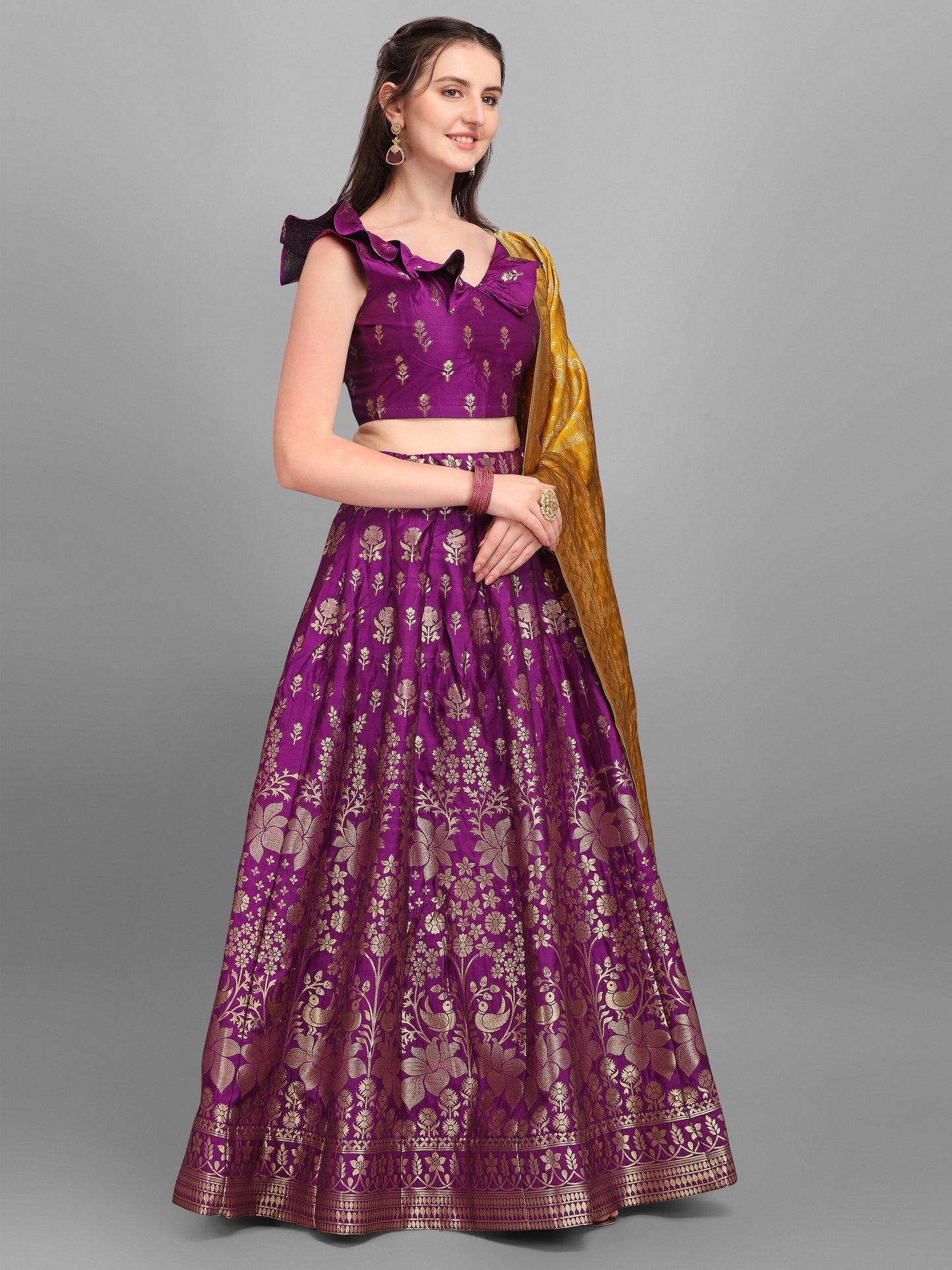 Women Wine Printed Lehenga