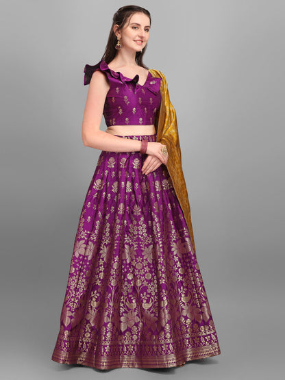 Women Wine Printed Lehenga