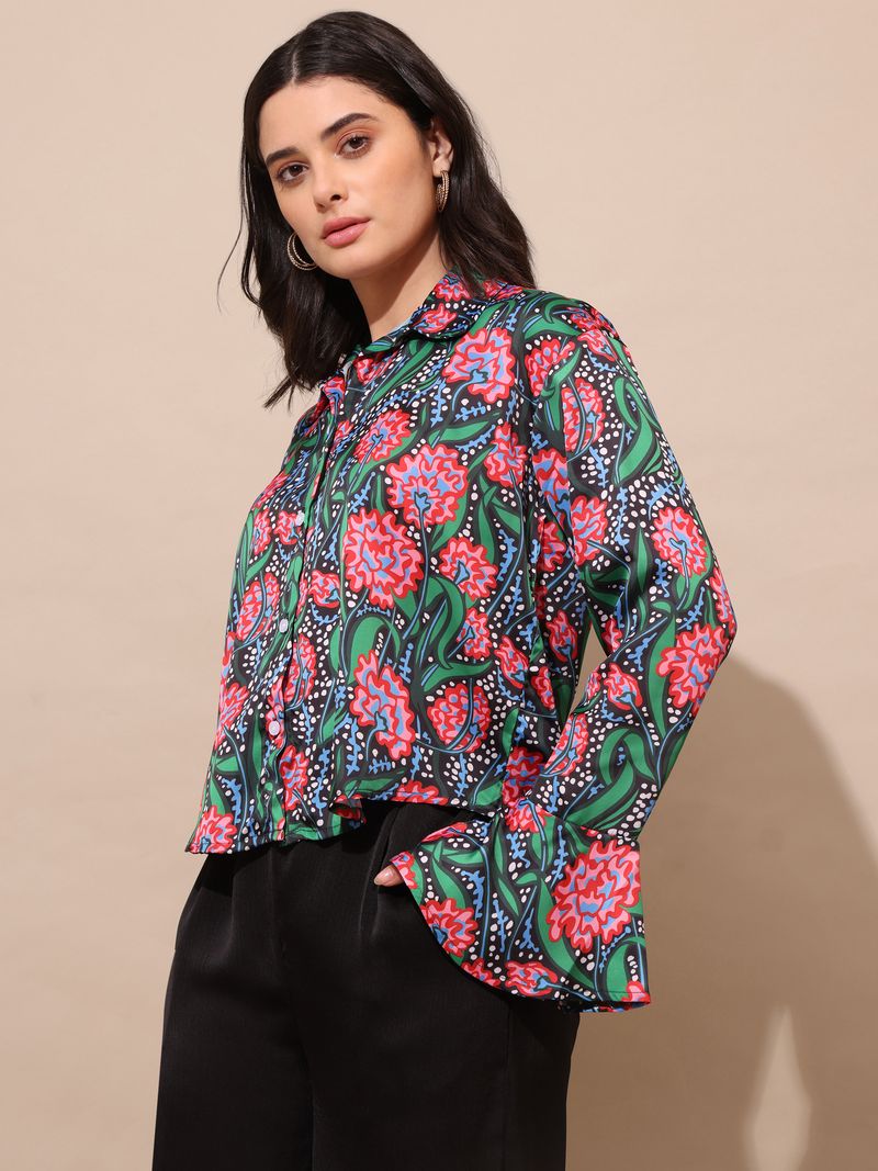 Women's Printed Stylished Green Top