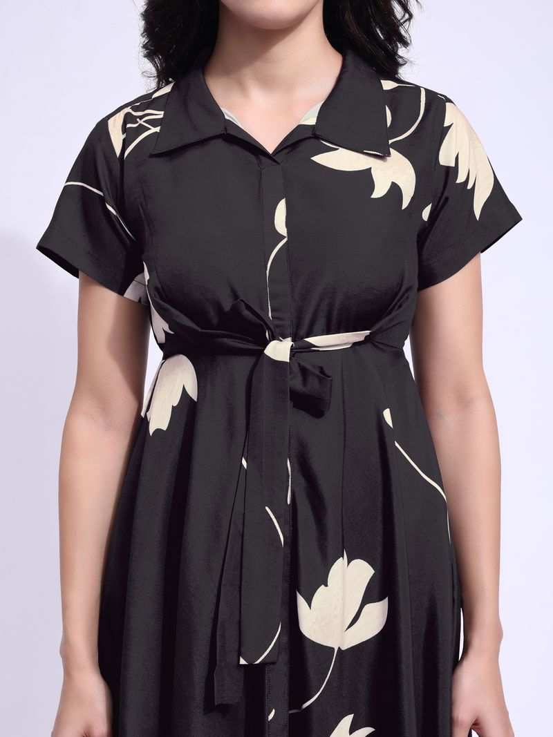 Women's Brown Fit & Flared Stylish Sleeve Dress