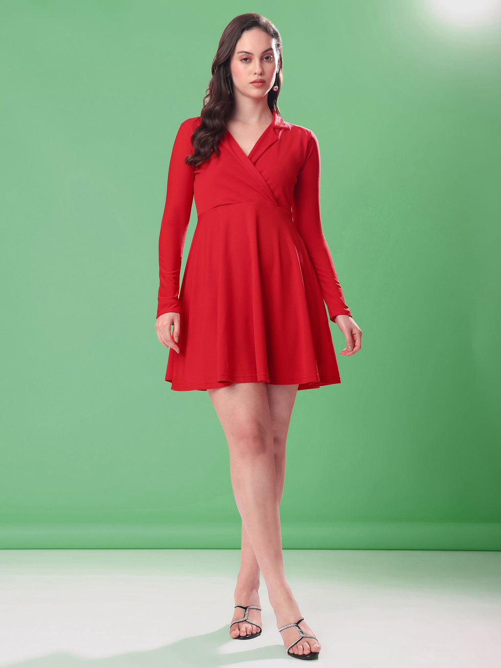 Women's Full Sleeve Fit & Flared Red Dress