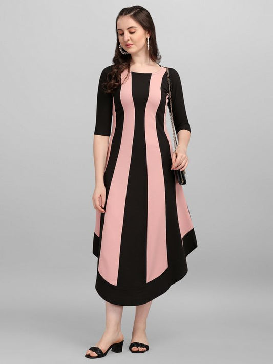 Women Peach & Black Fit & Flare dress