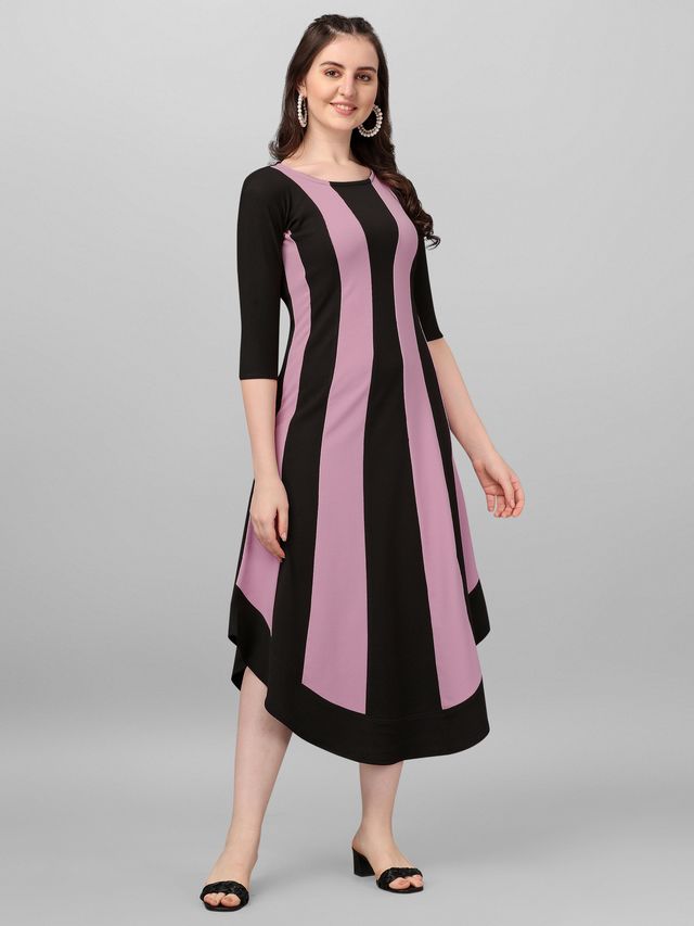 Women Light Violet & Black Fit & Flare dress