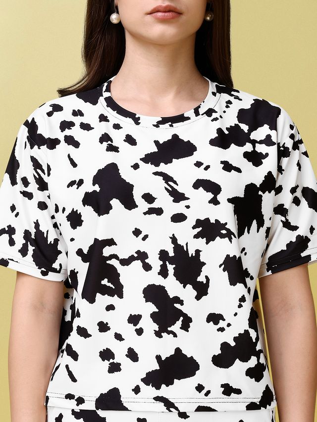 Women White and Black Printed Co-ords