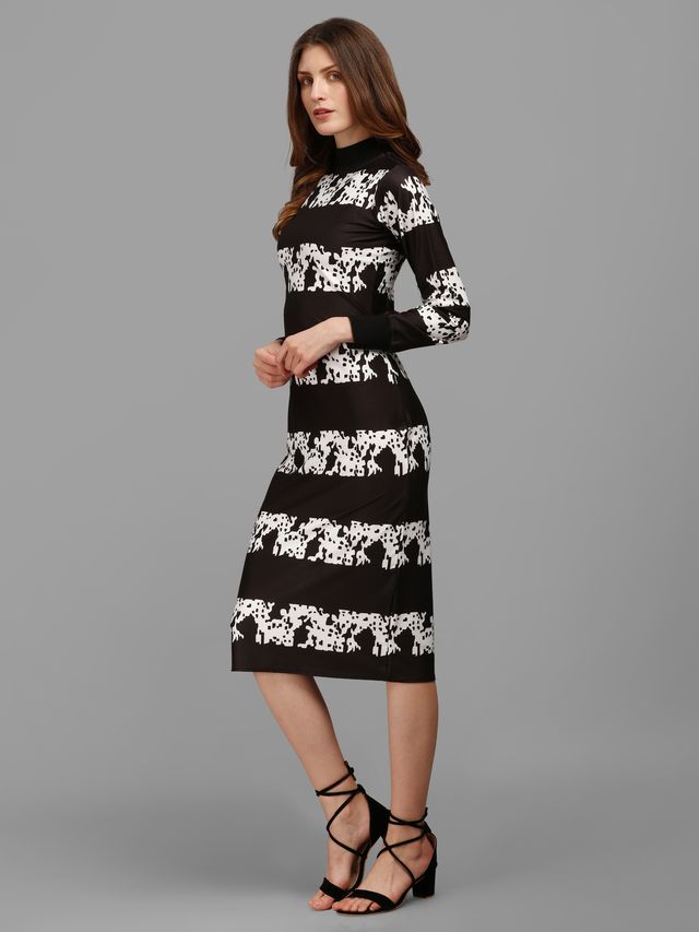 Women Black and White Bodycon Dress