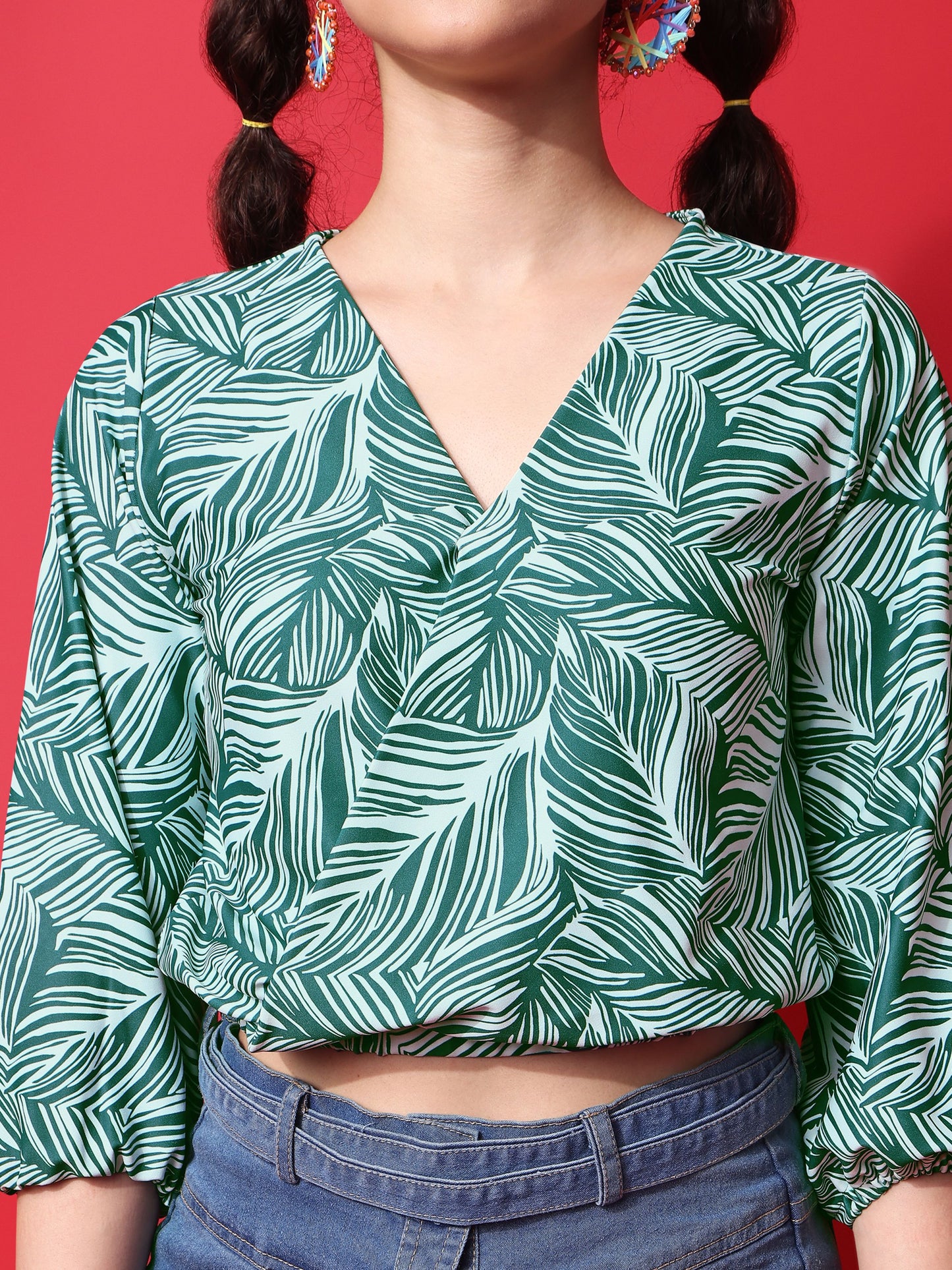 Unique Overlap Green V-Neck Top