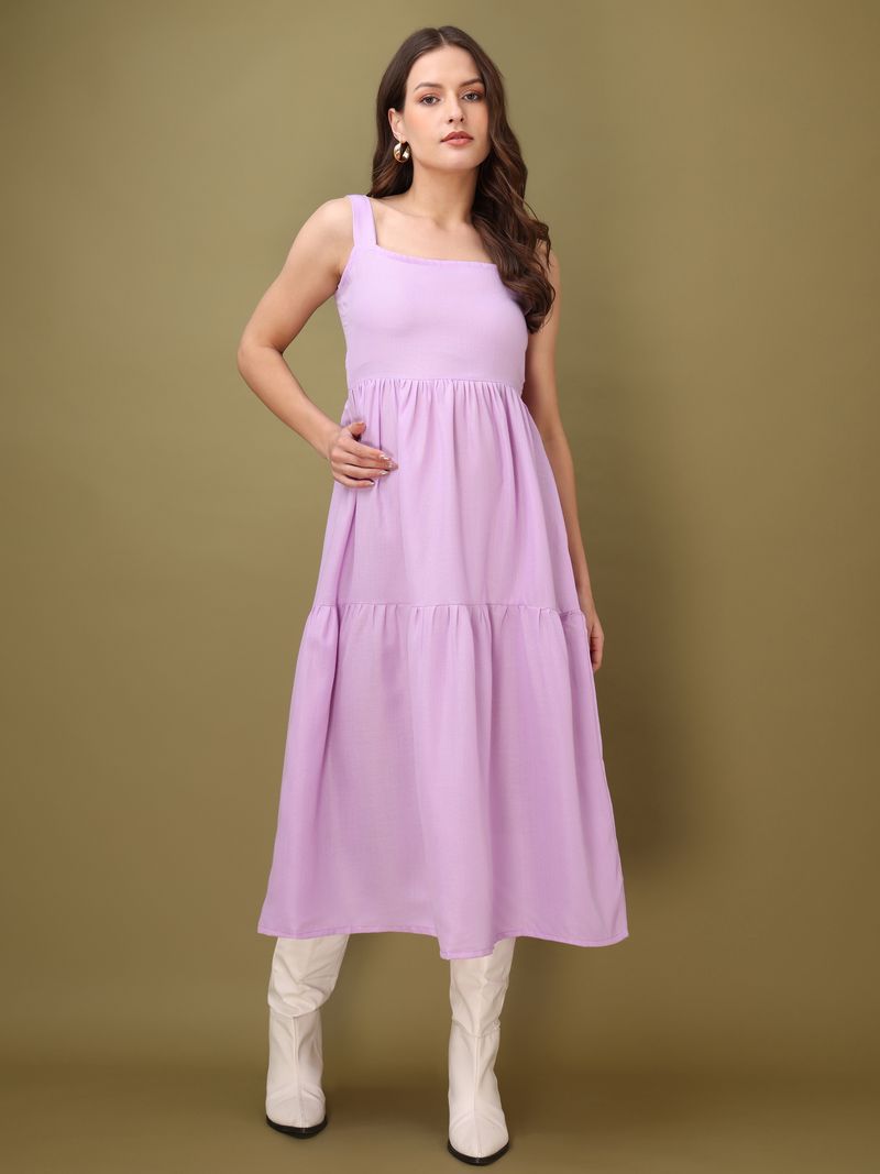 Midi Length Sleeveless Solid Dress