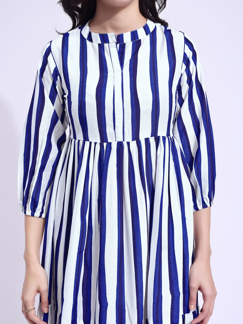 Women's White Fit & Flared Midi Puff Sleeve Dress