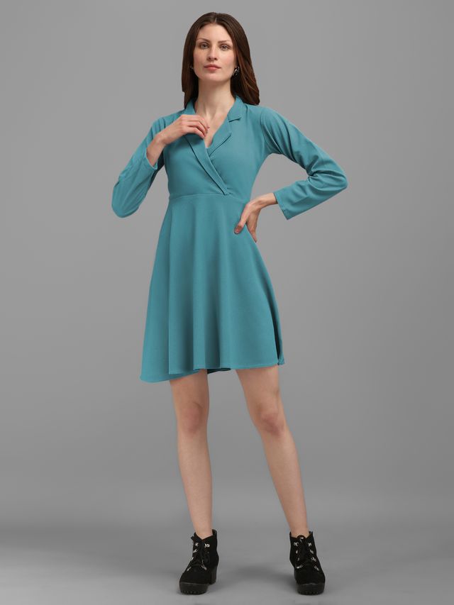 Women Turquoise Blue Fit And Flare dress