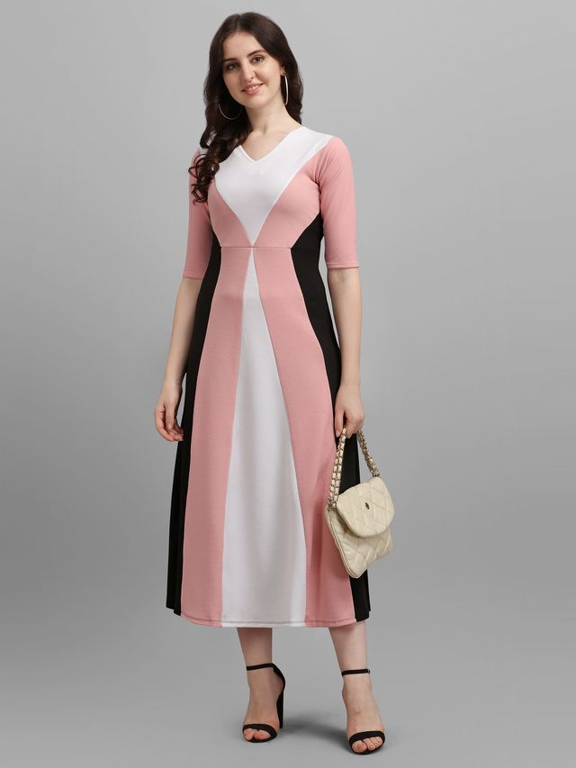 Women Peach & Black Fit & Flare dress