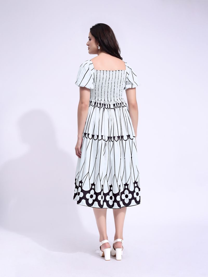 Women's White Midi Short Sleeve Dress