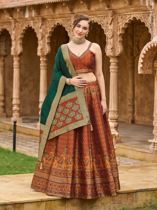 Women's Rust Kanjiwaram Lehengas