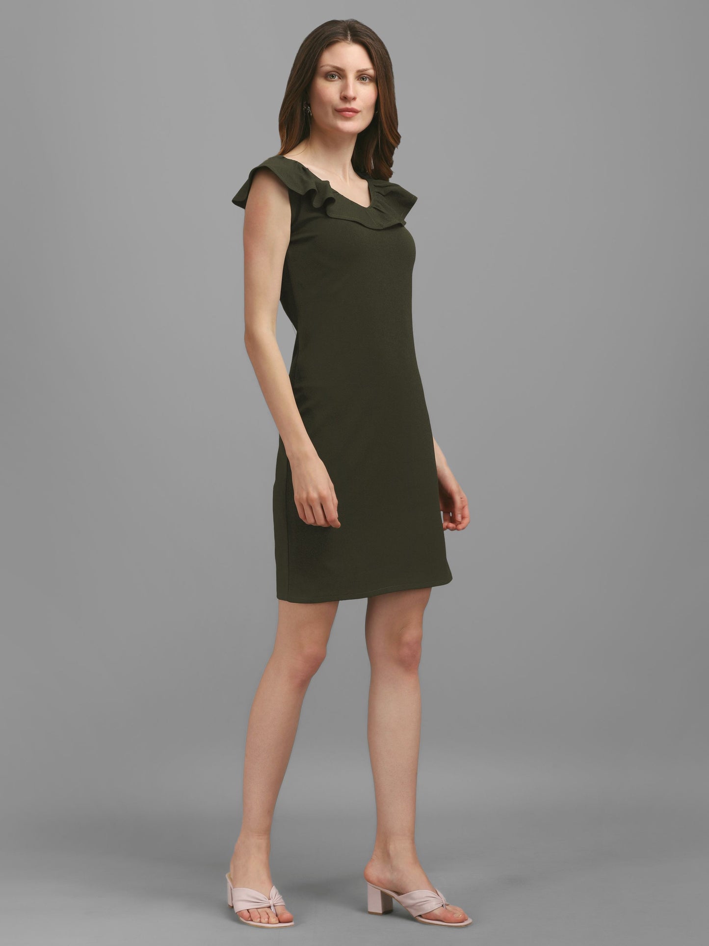 Dark-Olive V-neck Bodycon Dress