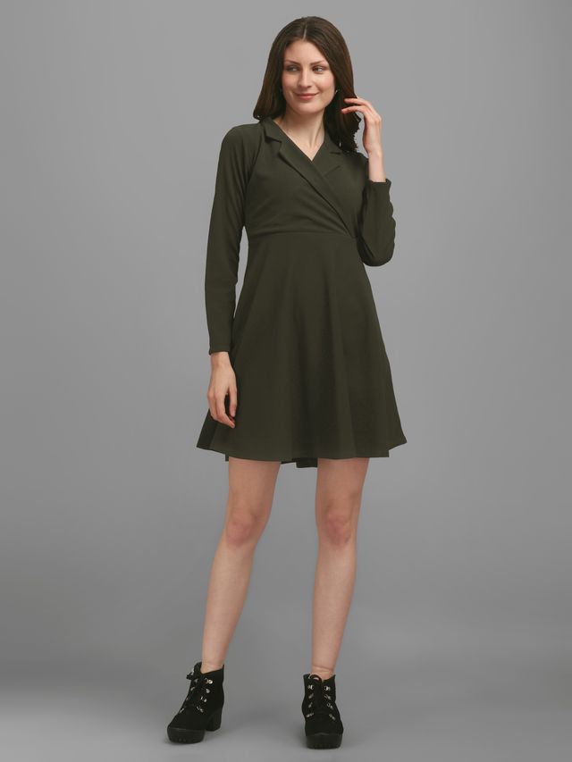 Women Dark Olive Fit And Flare dress