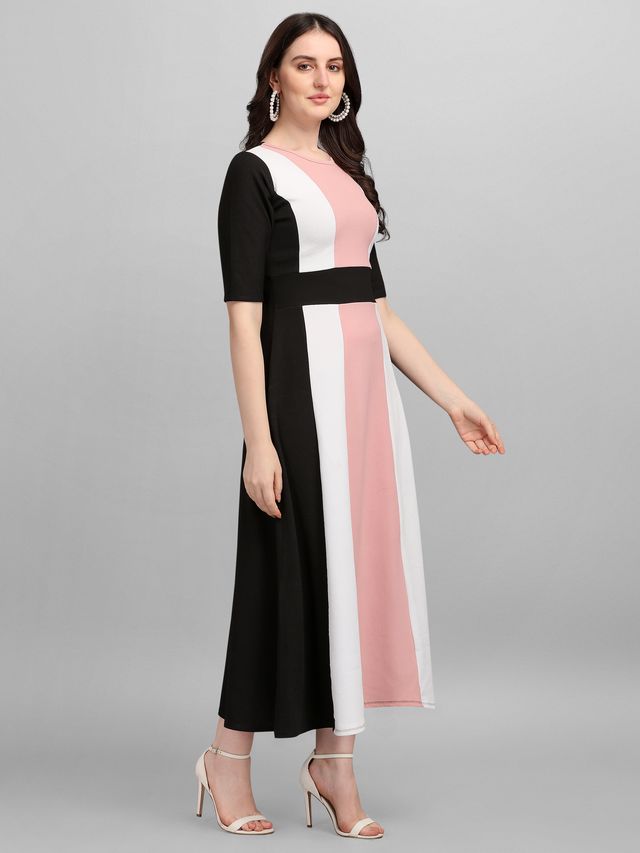 Women Peach & Black Fit & Flare dress