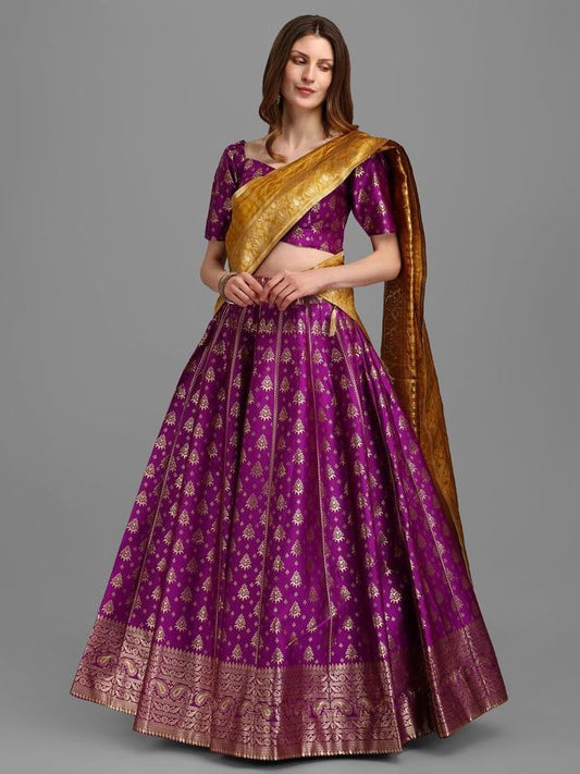 Women Self Design Purple Lehenga Choli