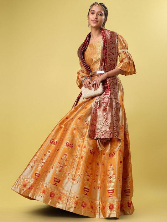 Traditional Yellow Jacquard Lehenga Choli