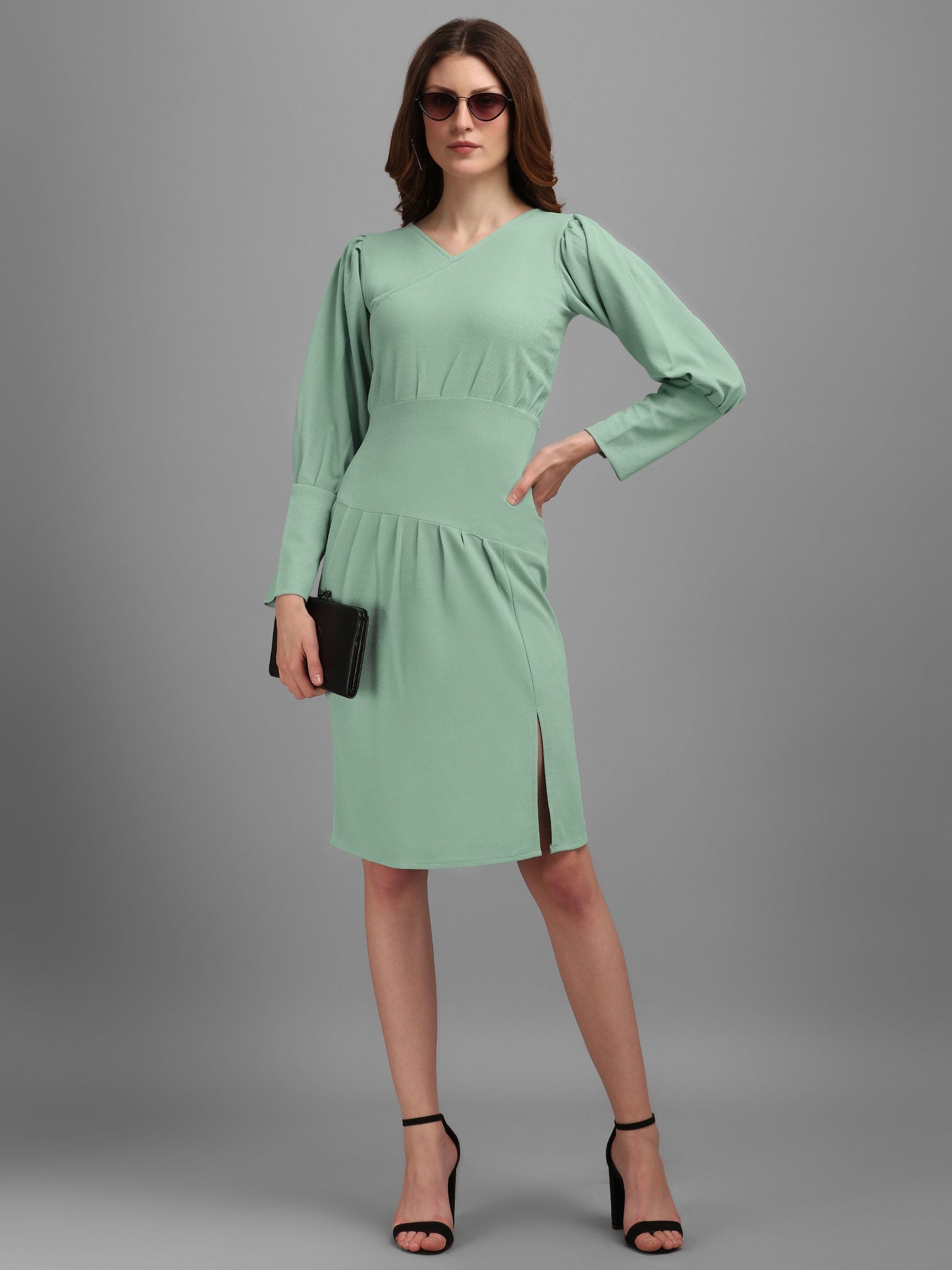 V-neck Sage Green Bodycon Dress