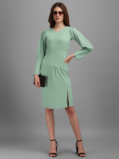 V-neck Sage Green Bodycon Dress