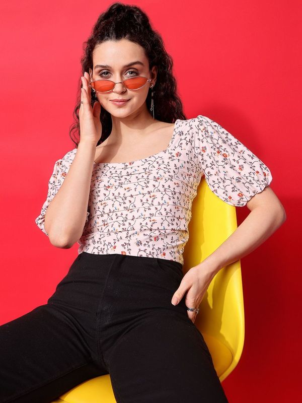 Beige Square Neck Crop Top For Women